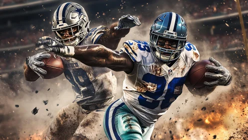 Gridiron comet charge amid flying sparks and stadium fury.