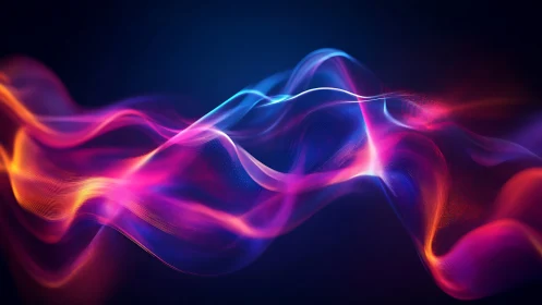 Vibrant neon light waves over deep gradient background.