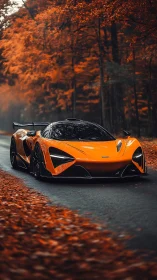 Autumn road symphony with a sleek orange supercar.