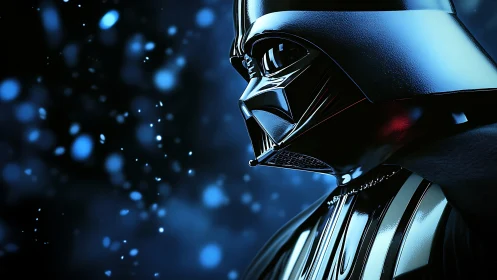 Moody sci fi villain glows against a dreamy blue night.