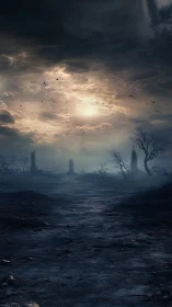 Desolate twilight wasteland unfolds beneath a storm-torn sky