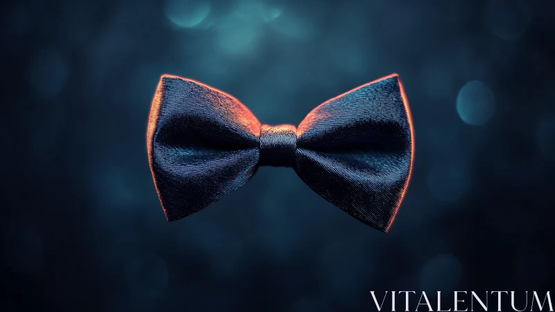 Midnight blue bow tie glowing softly in dreamy light.