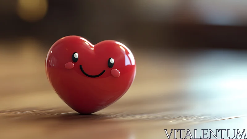 Cheerful Red Heart With Smiling Face on Wooden Surface