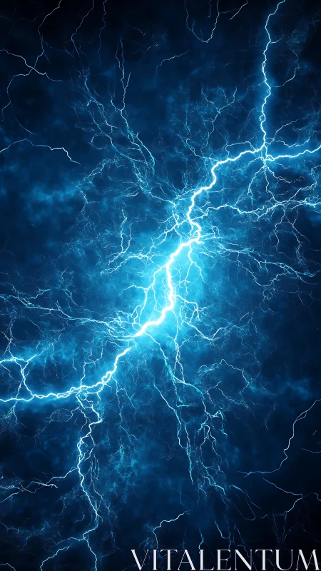 Electric blue lightning network on deep stormy background.