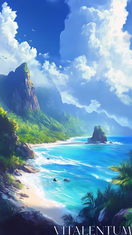 Coastal landscape with dramatic cliff formations overlooking turquoise waters.