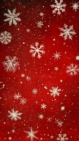 Snowflake patterns drift across a vivid festive red sky