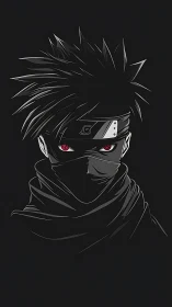 Masked anime ninja portrait uses high contrast line work