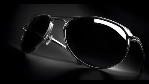 Sleek black aviator sunglasses in dramatic studio lighting style.
