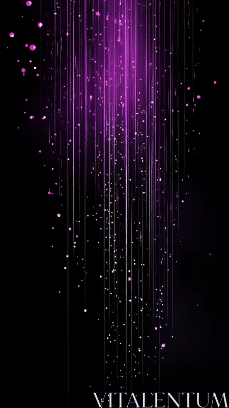 Violet light streaks fall through dark negative space