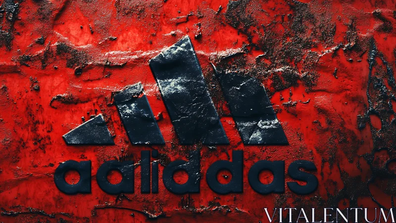 Weathered black logo on textured molten red surface.