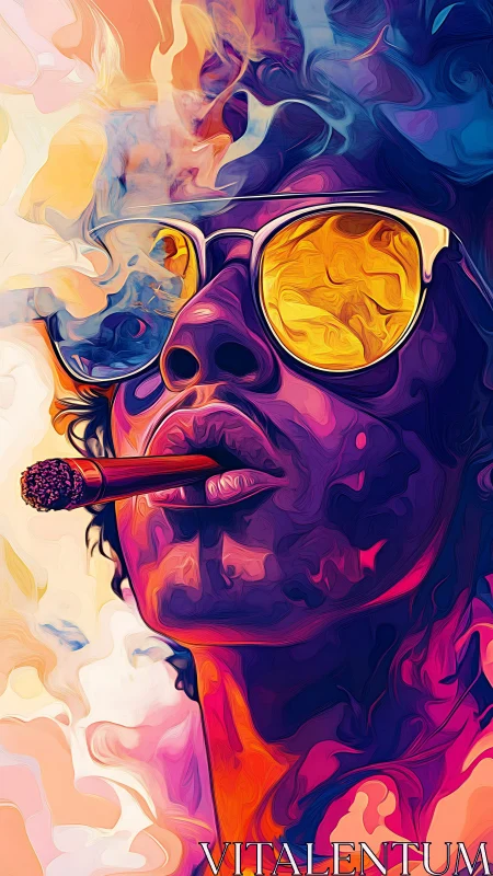 Expressive neon portrait with swirling smoke gradients rendering.