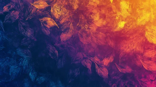 Colorful abstract feather pattern in warm and cool tones.