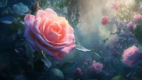 Luminescent Rose Garden in Magical Twilight.