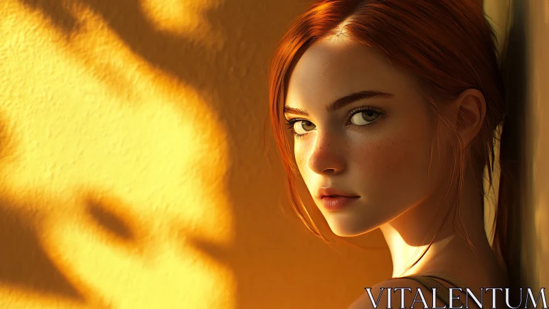 Raking sunlight on freckled portrait with high-key bokeh geometry.