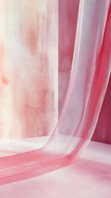 Soft pink sheer curtain in minimal abstract interior scene.