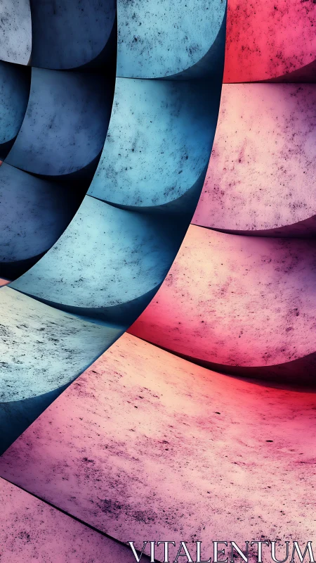 Curved gradient panels with textured blue and magenta surfaces.