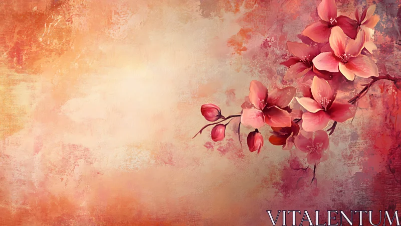 Pink orchids bloom against warm gradient background with textured overlay