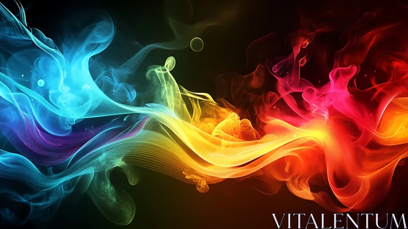 Vibrant multicolor light waves flow across dark space