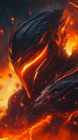 Molten armored warrior emerges from searing volcanic fire.