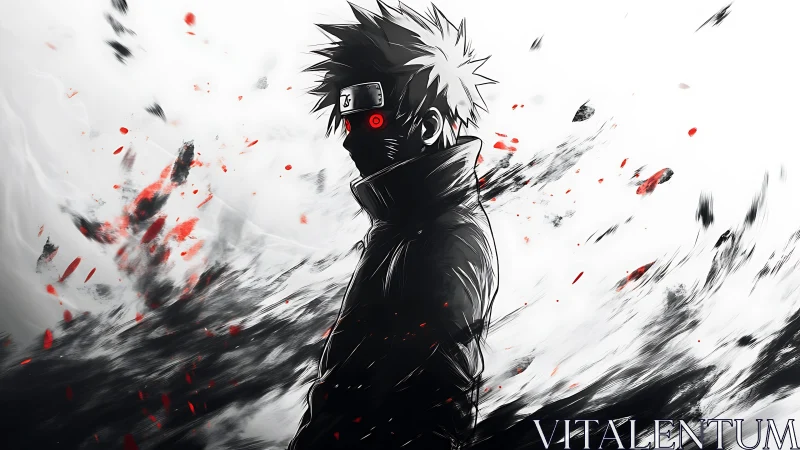 Dark anime warrior in smoky monochrome swirl burst.