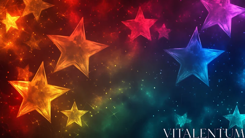 Colorful glowing stars drift gently across a dreamy sky
