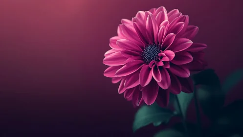 Vibrant Magenta Dahlia with Layered Petals Against Deep Burgundy Background