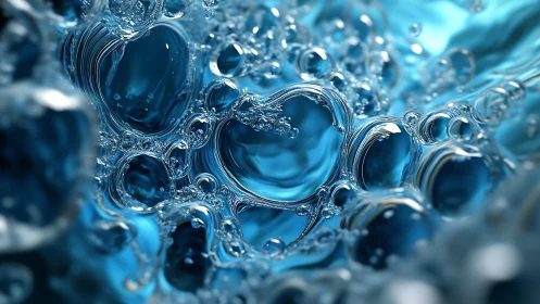 Shimmering blue bubbles swirling in a gentle liquid dream.
