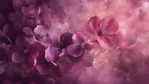 Soft pink and purple blossoms in misty digital bloom.