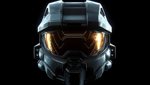 Bold sci fi combat helmet glows with sleek golden visor