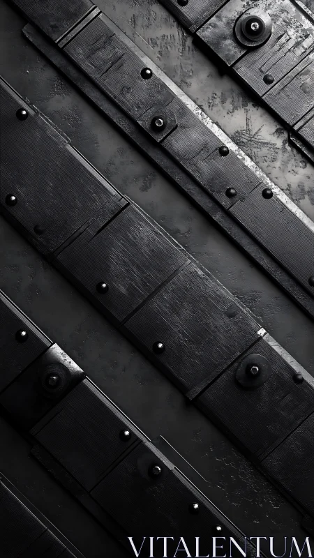 Oblique black steel panels with riveted industrial fasteners