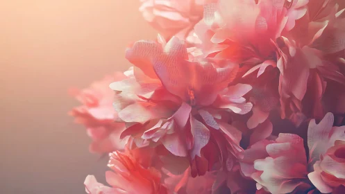 Layered Coral Peonies in Soft Focus.