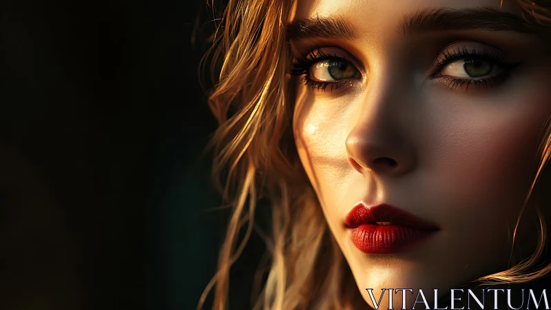 Close-up digital portrait of woman in directional light.