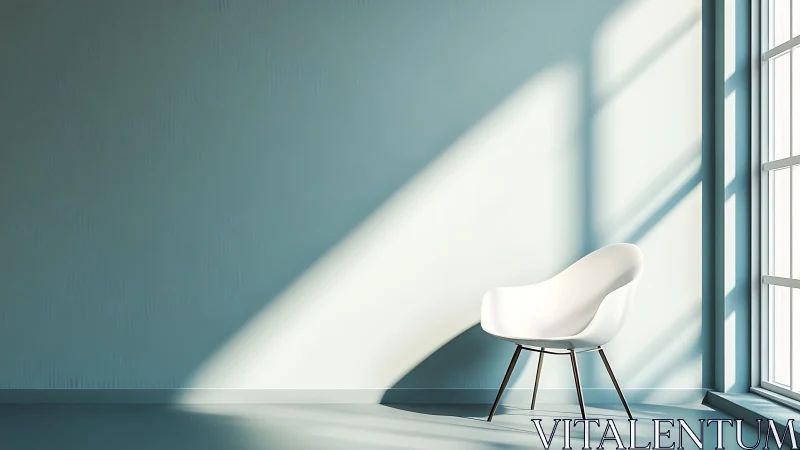White modern chair rests in sunlit minimalist corner