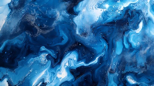 Blue abstract fluid composition shows swirling layered motion