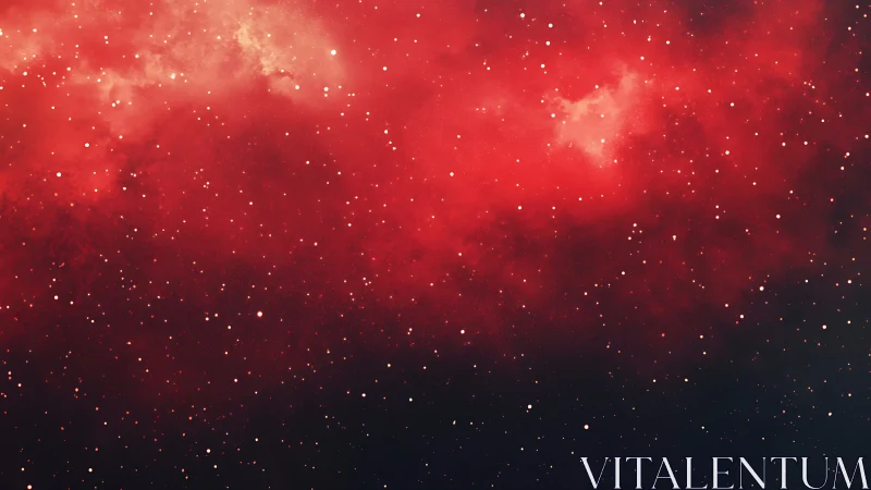 Crimson nebula cloud with scattered stellar lightscape panorama.