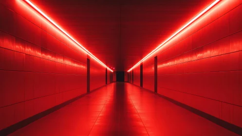Red neon corridor with strong linear perspective glow.