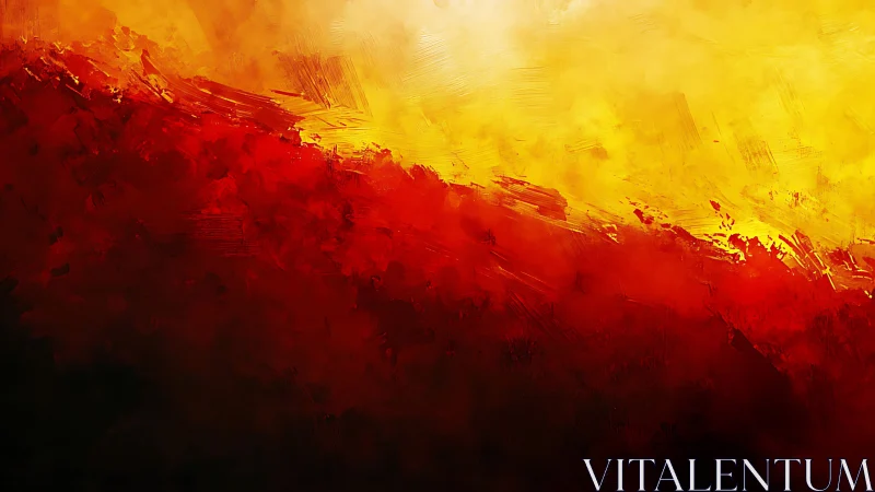 Radiant red and gold abstract painting with warm energy.