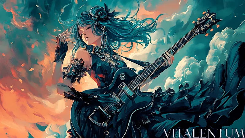 Stormborne guitarist weaving fire and skybound echoes.