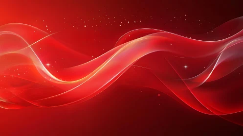 Abstract red light waves and sparkles digital background design.