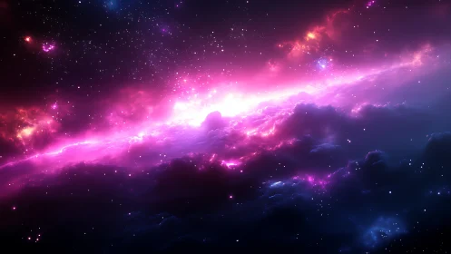 Radiant pink nebula drifts gently through a starlit cosmos