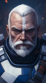 Veteran space commander portrait with white war stripe armor