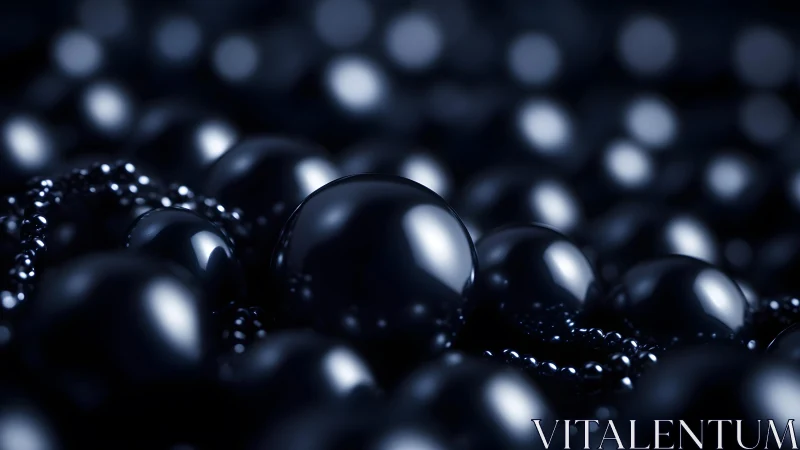 Glossy black spheres cluster in tight macro composition