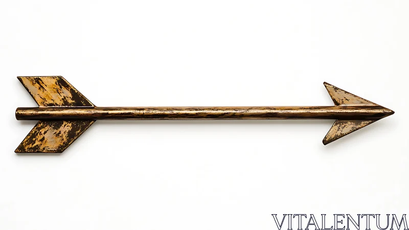 Rustic metallic arrow object on plain white background.