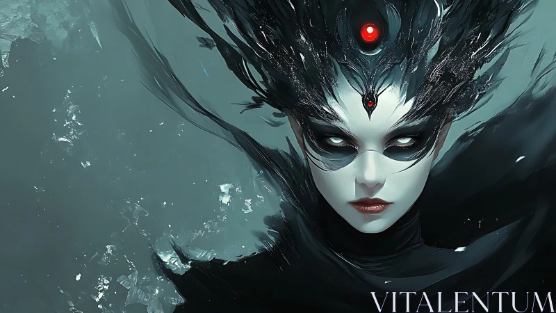 Midnight sorceress with obsidian crown and glowing omen.