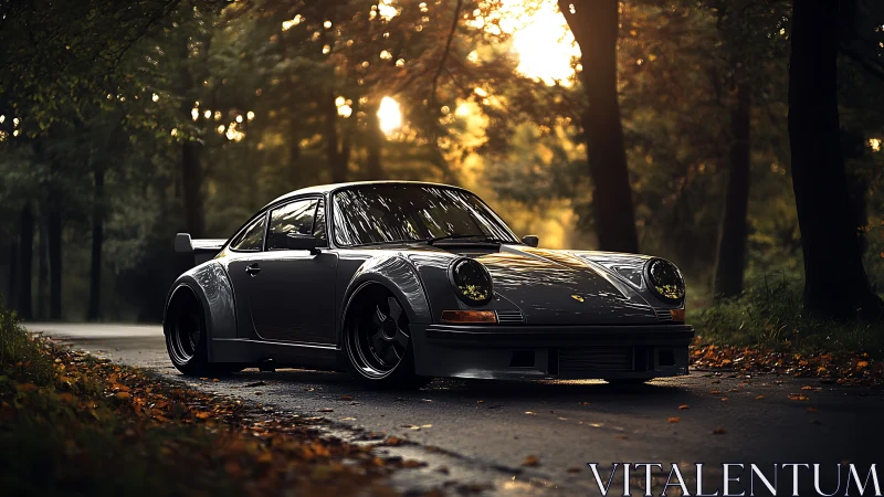 Widebody classic sports coupe rendered in moody forest backlight