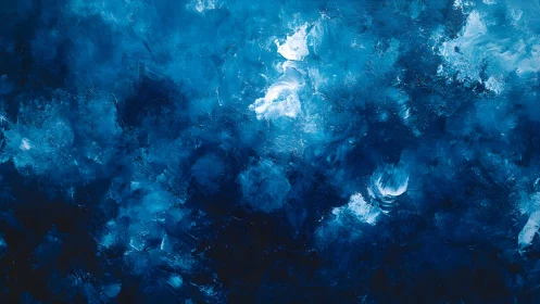 Abstract Ocean Blue Textured Painting with Bold Brush Strokes.