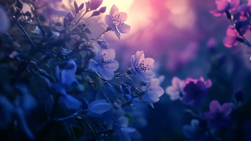 Ethereal Flowers Glowing in Purple and Pink Light