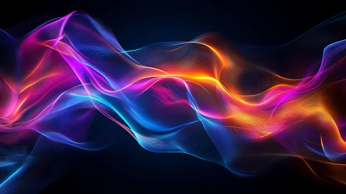 Neon light waves form fluid luminous abstract energy band.
