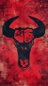 Black bull skull emblem on distressed red backdrop.