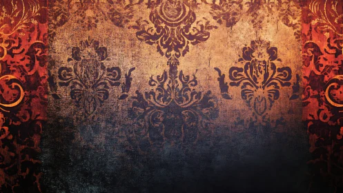 Faded baroque wallpaper smolders in embered twilight hush.
